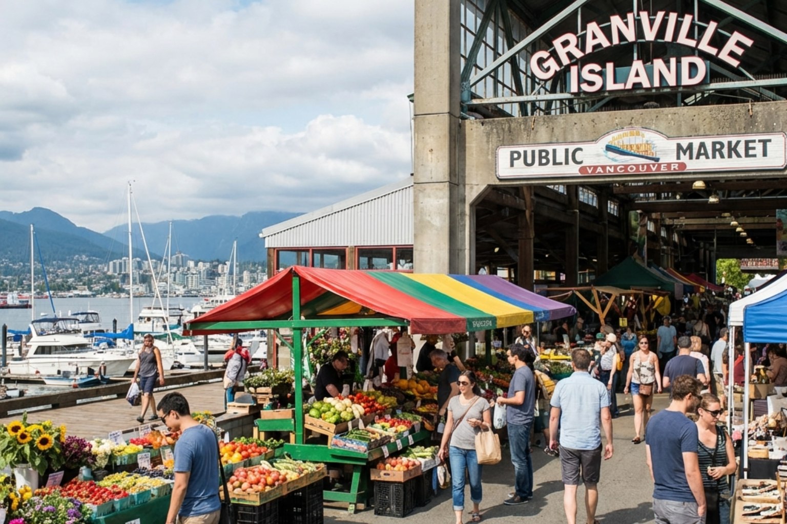 Granville Island Public Market and waterfront area in Vancouver