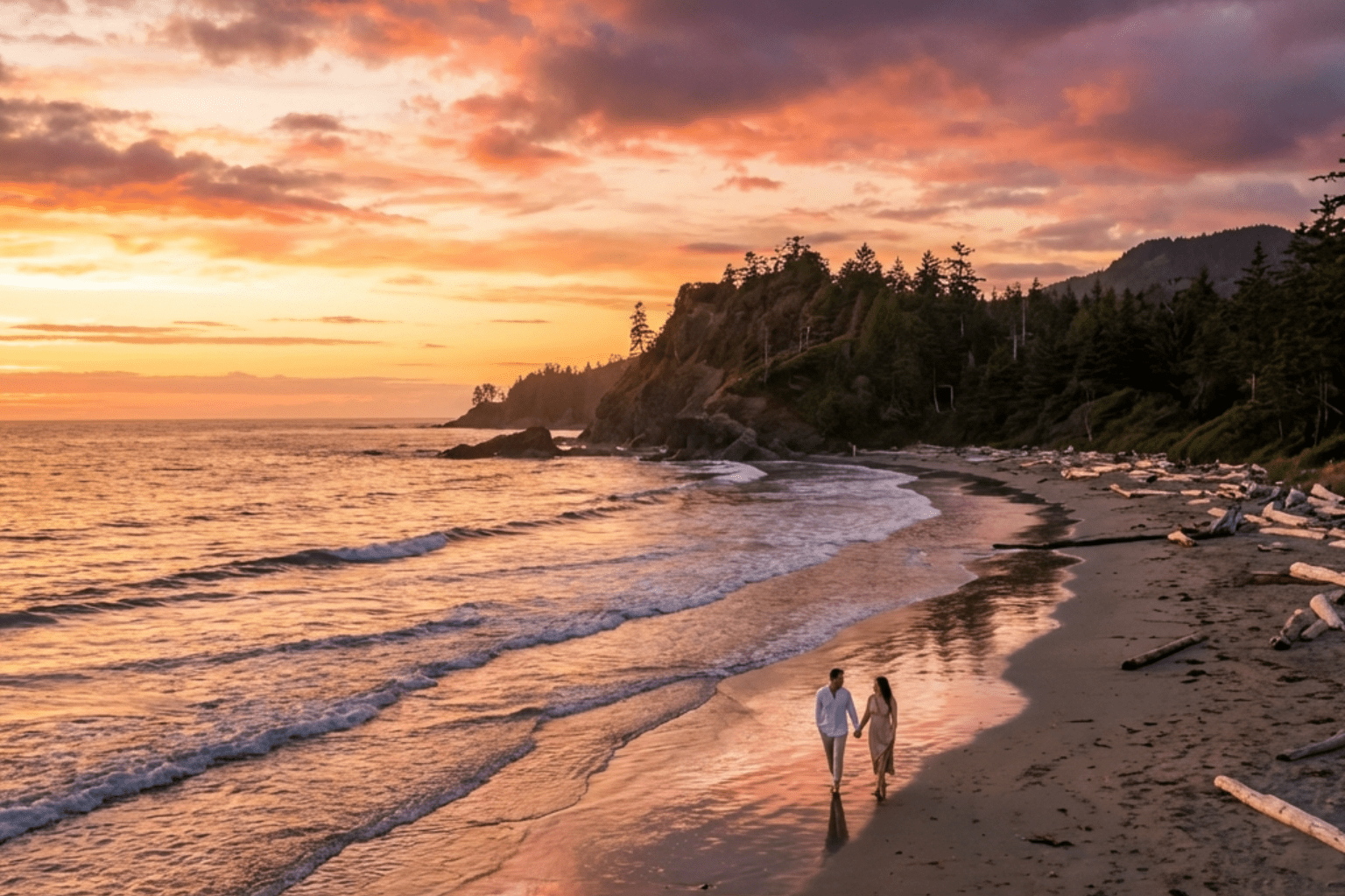 Romantic sunset at Vancouver Island beach perfect for luxury travelers