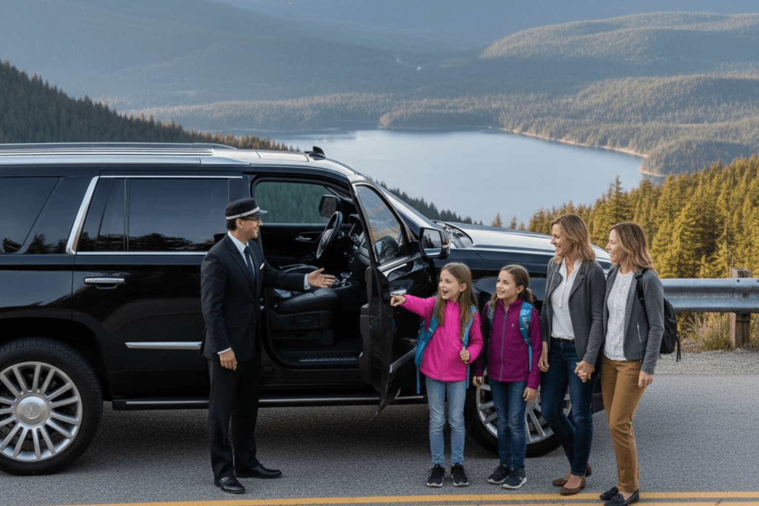 Family transfer to Vancouver mountain attractions in a luxury vehicle