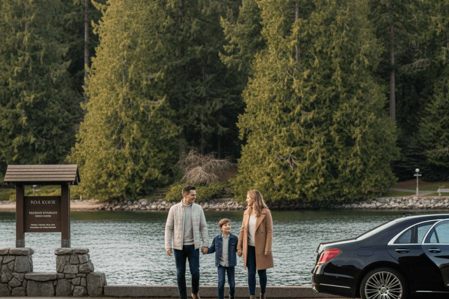 Family enjoying Stanley Park in Vancouver with private car service