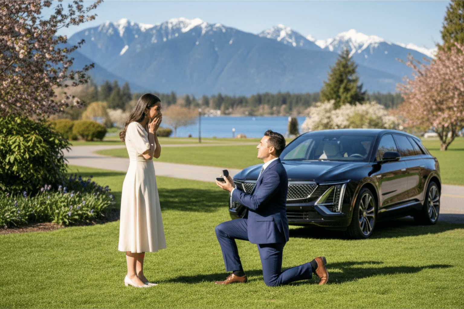 Valentine’s Day proposal in Vancouver with luxury transportation