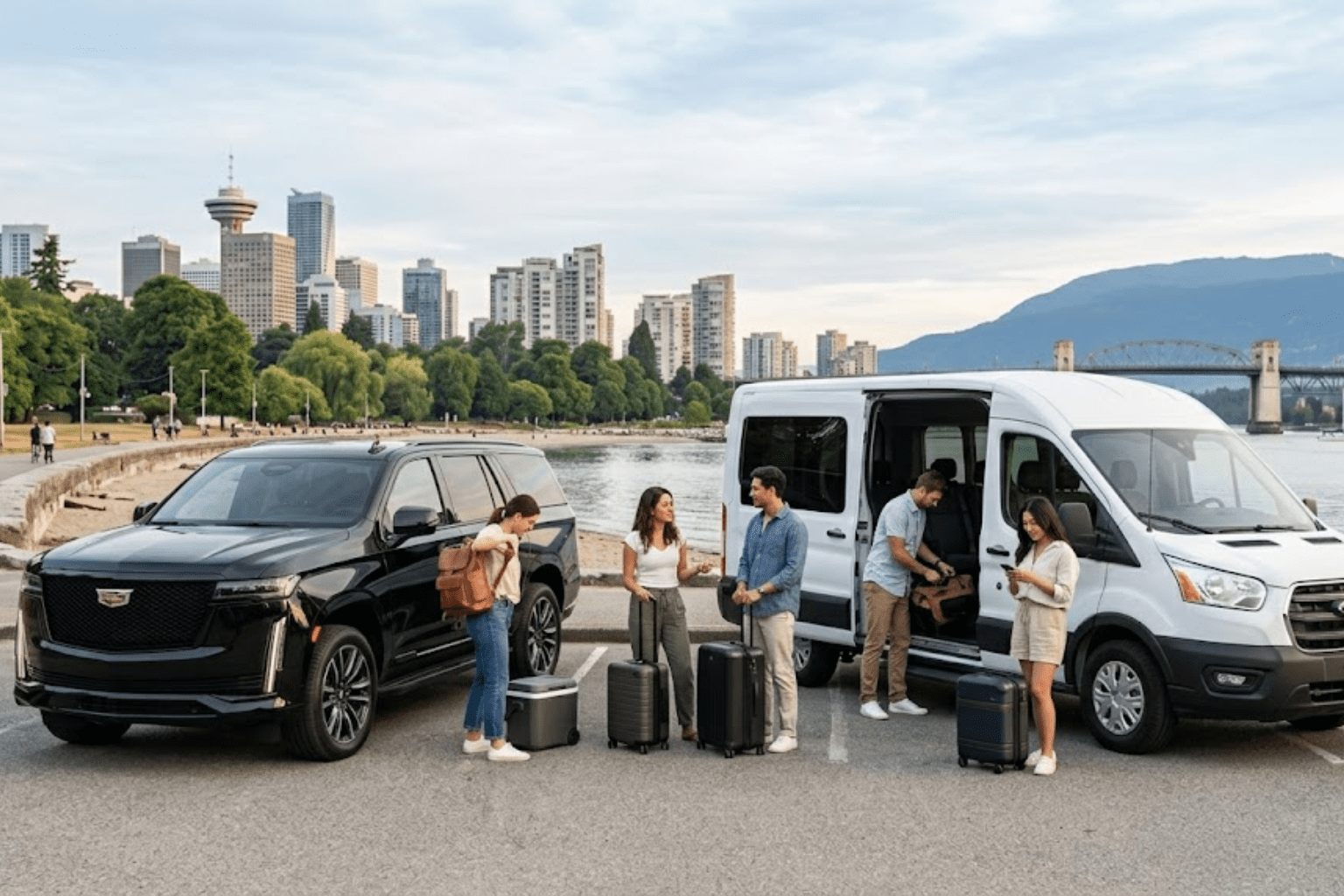group travel with luxury vehicle Vancouver waterfront