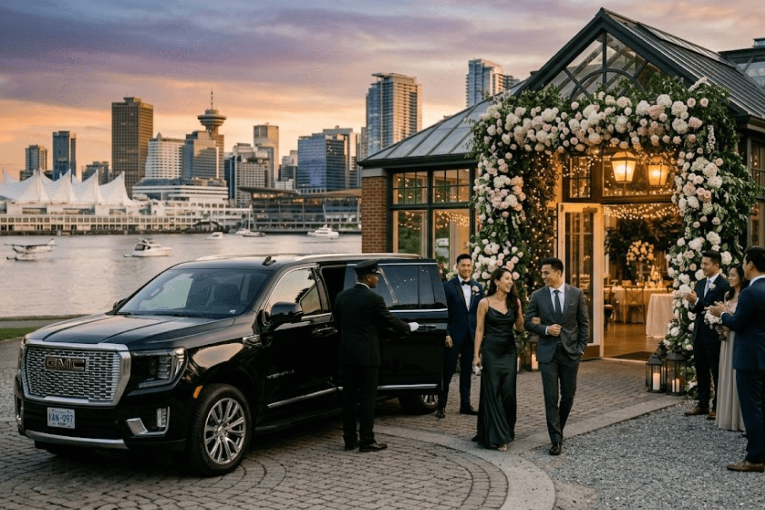 luxury wedding car arrival at Vancouver wedding venue (2)