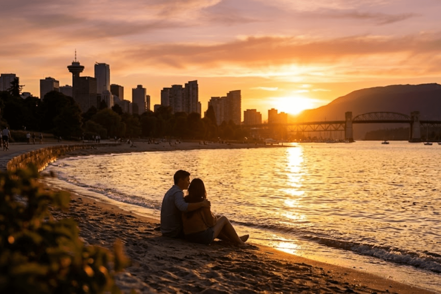 romantic sunset at Vancouver beach