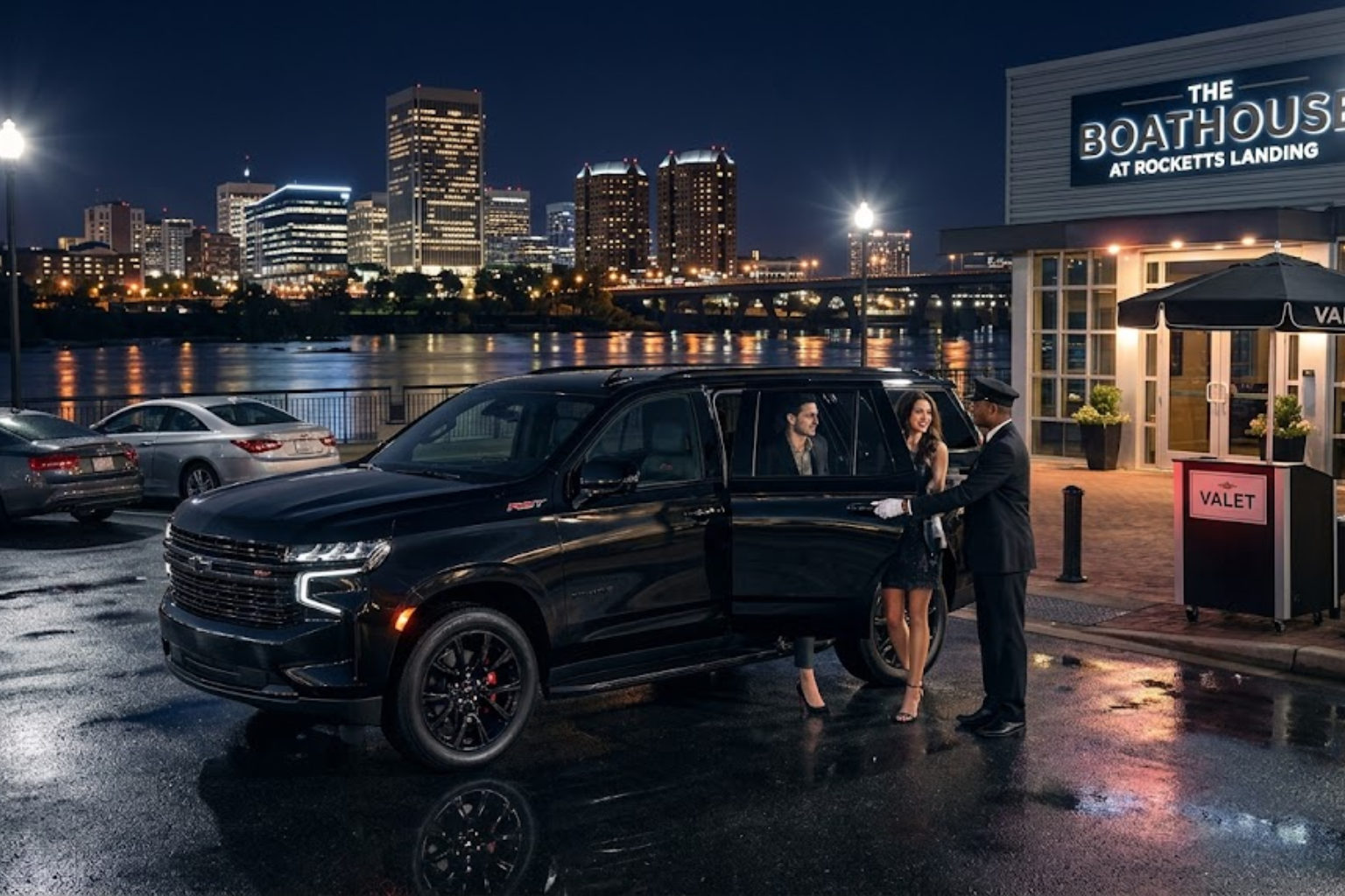 luxury SUV arrival for romantic dinner in Richmond