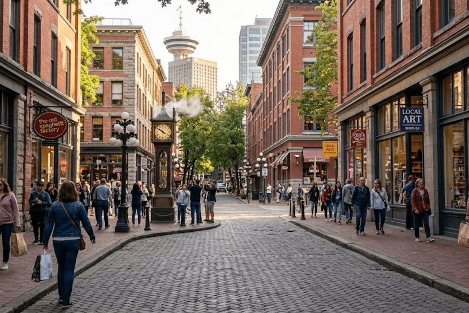 tourists exploring historic Gastown Vancouver
